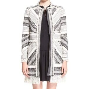 Rebecca Taylor $695 Artisan Tweed Fringe Coat In Size 8